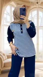 NEW BEST SELLER - ONE SET MOTIF SALUR MODEL KERAH & RIB BERKANCING BUSUI FRIENDLY / SETELAN SALUR MOTIF KANCING