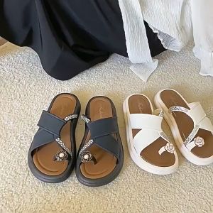 (+1 SIZE) elegant korean fashion simple slip on sandals for women