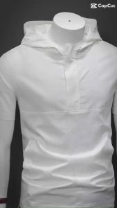 Áo sơ mi áo sơ mi nam  cọc tay  mũ trùm đầu khóa trước ngực thiết kế mới độc đáo -