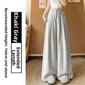 YIFANSHI | High-waist Lightweight Ice Silk Straight Leg Trousers Blue