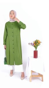 ATRISS Erika Long Tunik - Kemeja Wanita Shirt Dress Katun Rayon Kecil Bigsize Jumbo Busui Formal Kasual Elegant Kekinian Premium Polos