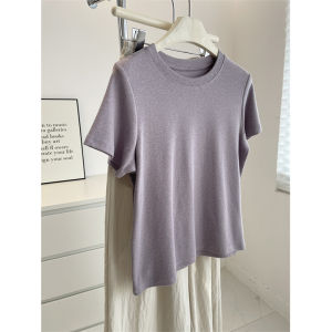 Chic White round Neck Short Sleeve T-Shirt Womens Bamboo Rayon Loose Casual Tee Comfortable Pure Color Summer Top