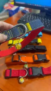 Vòng cổ Chó Mèo bằng vải jean 2 lớp kèm chuông lục lạc - Love Pets Shop