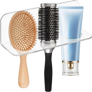 Acrylic Hair Brush Holder for Bathroom Adhesive Wall Mounted Comb Holder Organizer with 3 Holes Transparent Hairbrush Storage