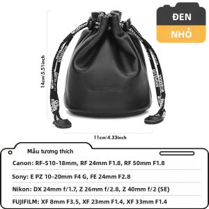 QISEMIAN Túi Bảo Quản Ống Kính Máy Ảnh Dây Rút Bao Da PU Cho Canon Nikon Sony Fujifilm DSLR Phụ Kiện Chụp Ảnh