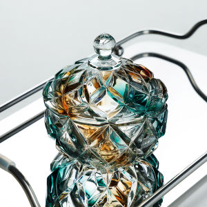 กล่องเก็บของแก้วคริสตัลสีเขียวมรกตพร้อมฝาปิด กล่องเก็บของสำหรับใส่ขนม ตกแต่งบ้าน กล่องเก็บของขนาดเล็กและใหญ่