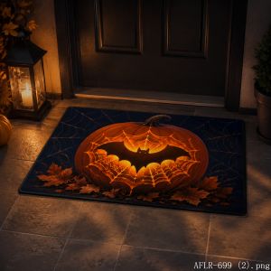 VIKAMA Halloween Spider Web Bat Rug Soft Non Slip Porch Entryway Decorative Mat Home
