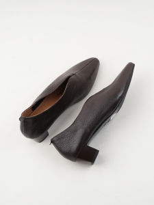 Soft Sheepskin French Vintage Thick Heel Single Shoes Womens Pointed Toe Elegant High Heels Leather Shoes Grandma Shoes Medium Heel