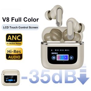 ♥ SFREE Shipping ♥ V8 TWS headset full color touch screen Bluetooth headset ANC noise reduction LCD smart screen