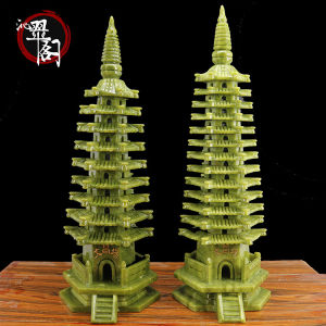 Natural Jade Ornaments Gray Jade 9 Layers 13 Layers Wenchang Tower Home Office Study Desk Crafts Display
