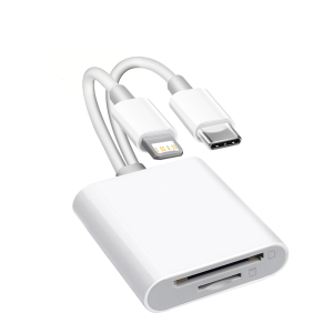SD Memory Card Reader for iPhone USB C/Lightning Dual Interface Digital Camera Adapter to MacBook/USBC Laptop for SD/TF/Sim Card
