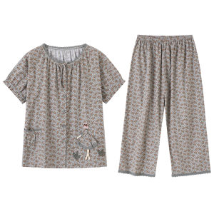 MiiOW | ชุดนอนผู้หญิงผ้าฝ้ายแท้แขนสั้น กางเกงขายาว 7 ส่วน ชุดนอนฤดูร้อน 2025 ใหม่ ชุดลำลอง ชุดอยู่บ้าน ชุดไปงานวันเกิด