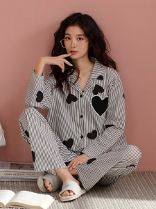 Fashionable Striped Womens Sleepwear Set Cotton Long Sleeve