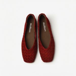 MIOLLIBARN | Red Soft Low-cut Square-toe Flat Weaved Retro Shoes