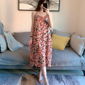 Váy Dài Chữ a Họa Tiết Hoa Lụa Cotton Không Dây Gợi Cảm Kiểu Pháp Cổ Điển Mặc Đi Biển Mùa Hè Váy Công Sở Thường Ngày