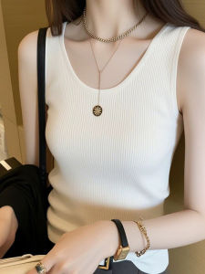White Summer 2025 New Style Womens Sleeveless Knitted Vest Underwear Suit Cotton Slim Fit Outerwear Top Fashion Trend