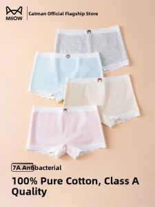 Miiow | Antibacterial Cotton Childrens Underwear Girls Boxer Briefs Flat Angle Pants Sweet Style Mid Waist Combed Cotton Inner Lining