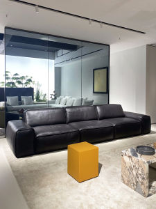 Top Layer Cowhide Sofa Large Flat Layer Living Room Couch Soft Filling Wooden Structure Luxury Quality Full Leather Finish