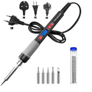 ILIBILIB 90W LCD Soldering Iron 110V-240V 180-500°C Overheat Protection 6-In-1 Kit with 5 Tips & 18g Wire