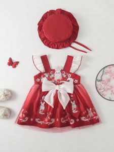 Summer Newborn Baby Girl Clothes Cotton Polyester Hanfu Style Princess Skirt Full Month Wrap Bottom Romper Birthday Dress