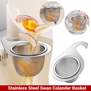 นครัวตะกร้าสะเด็ดน้ำสแตนเลสรูปหงส์แบบตาข่ายละเอียดตะกร้ากรองน้ำ
