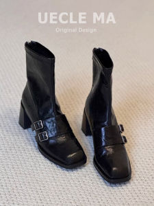 MASHUJIA | Slimming Women Leather Boots Square Toe Coarse Heel