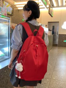 OUDENGPAI | Red Backpack For Women 2024 New Double Shoulder Travel Large Capacity School Bag Nylon Material Sweet College Style Lightweight Waterproof
