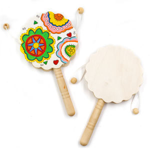 Creative DIY Paintable Unpainted Wooden Hand Drum for Kindergarten Children Art Materials Drawing Graffiti Coloring Toys for Kids