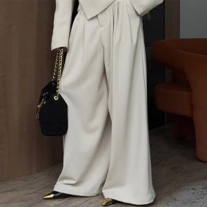 Pockets Loose Turn-down Collar Women Set Irregular Lapel Crop Suit Jacket Pleated Wide Leg Pants 2026 Spring Autumn Outfits