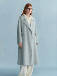 DUSHU | Slim Long Fitting Swan Coat with Double-Breasted Lapels