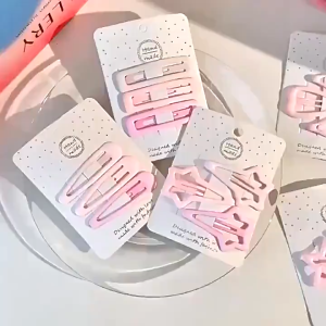 Set 3 kẹp tóc màu hồng D85 hình ngôi sao hình học đáng yêu TTNTD85