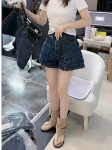 Summer 2025 High Waist Wide Leg Thin Denim Shorts Womens plus Size Loose Fit A-Line Hot Pants Commute Style Resin Color Fixation