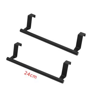 No Drill Stainless Steel Towel Rack Over Cabinet Door Towel Bar Hanging Kitchen Bathroom Towel Holder Storage Organizer Black