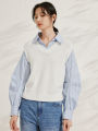 Yigue Design Knitted Pure Cotton Shirt Collar Commute Style Women's Fashion Spring New Arrival Fake Two-Piece Vest Top. 