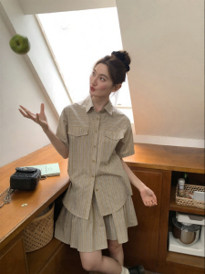 NIHAOKANONG | Bộ Áo Blouse Dải Sọc và Chân Váy A-Line