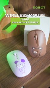 ROBOT Mouse Laptop M260 Mini Bear Karakter Hewan Bear Tikus Lucu 2.4G Wireless Optical USB Mouse - Garansi Resmi 1 Tahun