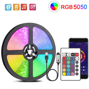 Dải Đèn LED RGB 5050 Có Điều Khiển Từ Xa Băng Dính Mềm Dẻo Dùng Trang Trí Phòng Đèn Nền TV Chip LED SMD 5V Không Chống Nước
