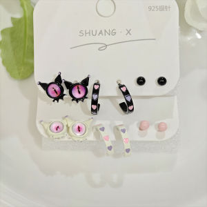 Little Devil Earings Set Sterling Silver Needle Eye Ball Cat Eye Earrings Bone New Arrival Fashion Dark Style Decorations