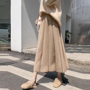 WANGGONGZHU | High Waist A-Line Midi Skirt Womens Autumn Winter Fashion Slimming Pleated Skirts Korean Style Commute Pure Color Princess