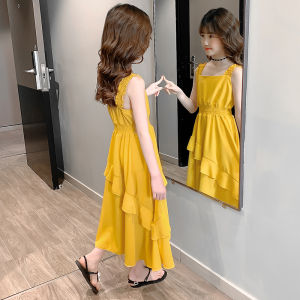 Girls Summer Chiffon Dress 2025 New Style Childrens Strap Thin Beach Skirt Mid-large Childrens Clothing Lightweight Summer Dress
