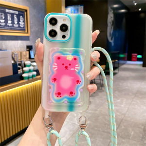 Creative Cartoon Rabbit Cat iPhone 15 pro Max Apple 14 13 12 Womens Phone Case Lanyard Protective Cover for Apple 11 plus