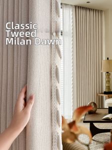 Blocking Light Classic Tweed Creamy Faux Cashmere Chenille Curtains
