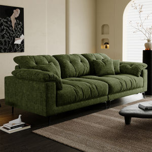 Modern Minimalist Italian Style Living Room Sofa Creamy Chenille Fabric Straight Row Luxury Sofa Detachable Cover Wooden Frame