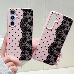 Phone Case for Samsung Galaxy S26 S25 S23 Ultra S24 FE A57 A56 A55 A54 5G A07 A06 A15 4G Cases Black Polka Dot Lace Floral Edge