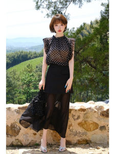 French Style Sleeveless Faux Layered Elegance Slimming Chiffon Womens Suit