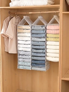 Foldable mesh clothing storage hanging bag home hanging wardrobe clothes pants storage hanging bag
