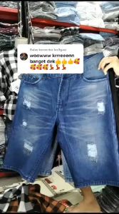 Celana jeans Pendek Santai modellu Sobek Ripet Pria dewasa/remaja