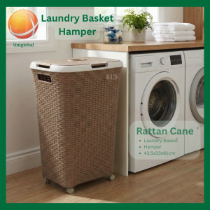 Rattan Cane Mocha Laundry Basket Hamper with Wheels Cover Lagayan ng Labahan Labahin - Uniglobal #1200