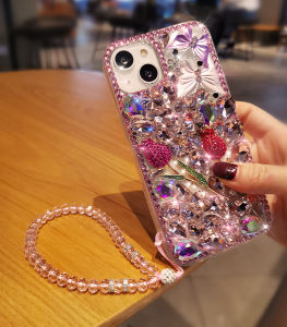 Luxury Glitter Diamond Case สำหรับ Iphone 14Promax Rose ดอกไม้ Bling คริสตัลสำหรับ13Promax 11 12 Xs Max XR 6 7 8Plus ป้องกัน Fundas