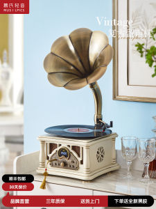 Vintage Style Black Vinyl Record Player Bluetooth Speaker Decorative Ornaments for Living Room European Style Home Use